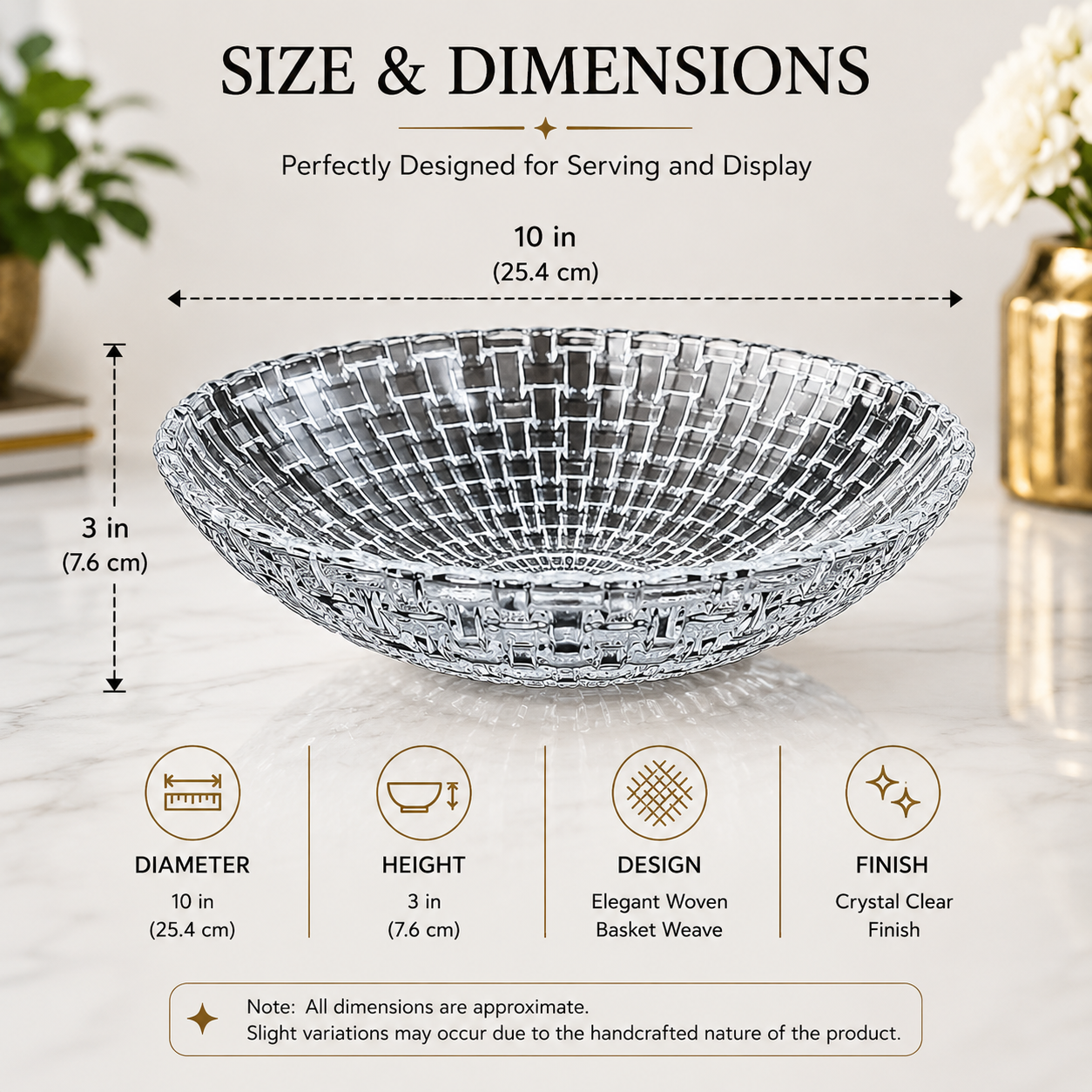 Pure Source India Glass Floral Fruit Bowl for Dining Table Decoration, Home Decor & Gifting Purpose- 1 Piece, Transparent, 10 Inch