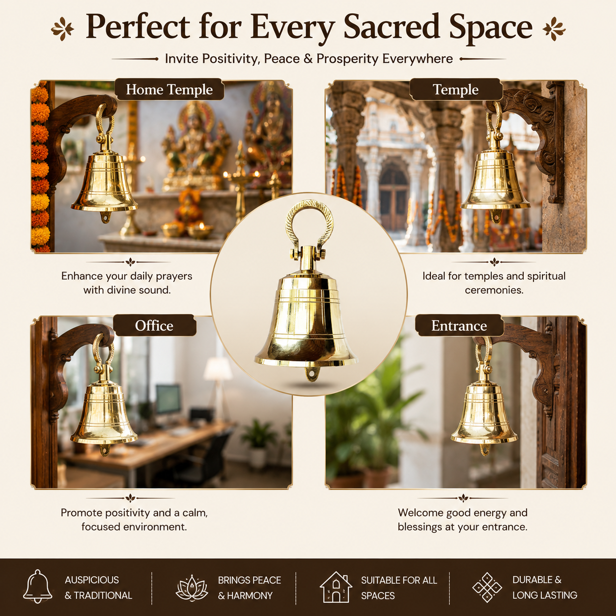 Brass Bell Temple Ghanta Pooja Bell (1 KG, Gold)