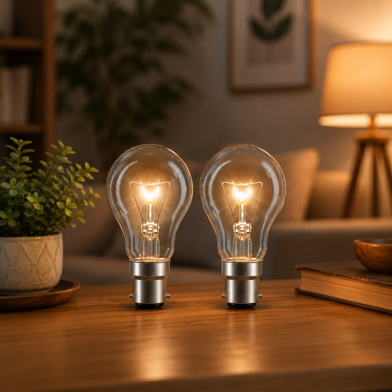 Electric Normal B22 Bulb 60 Wt Fluorescent Normal Bulb Set Of 2, Transparent