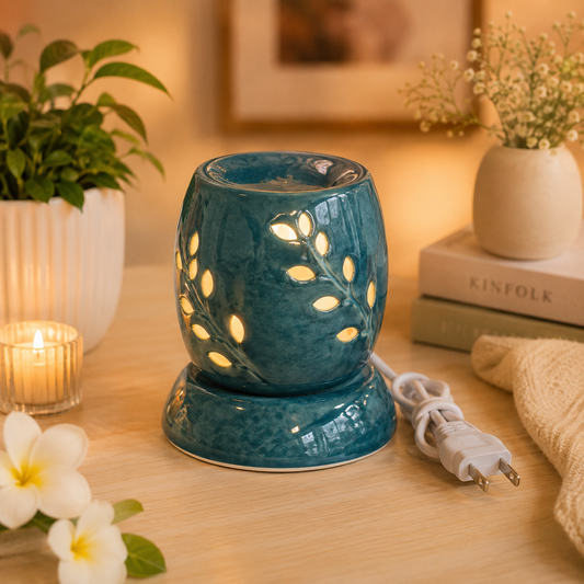 Pure Source India Ceramic Electric Aroma Diffuser Oil Burner/Oil Warmer Round Shape with Bulb (Green Small)