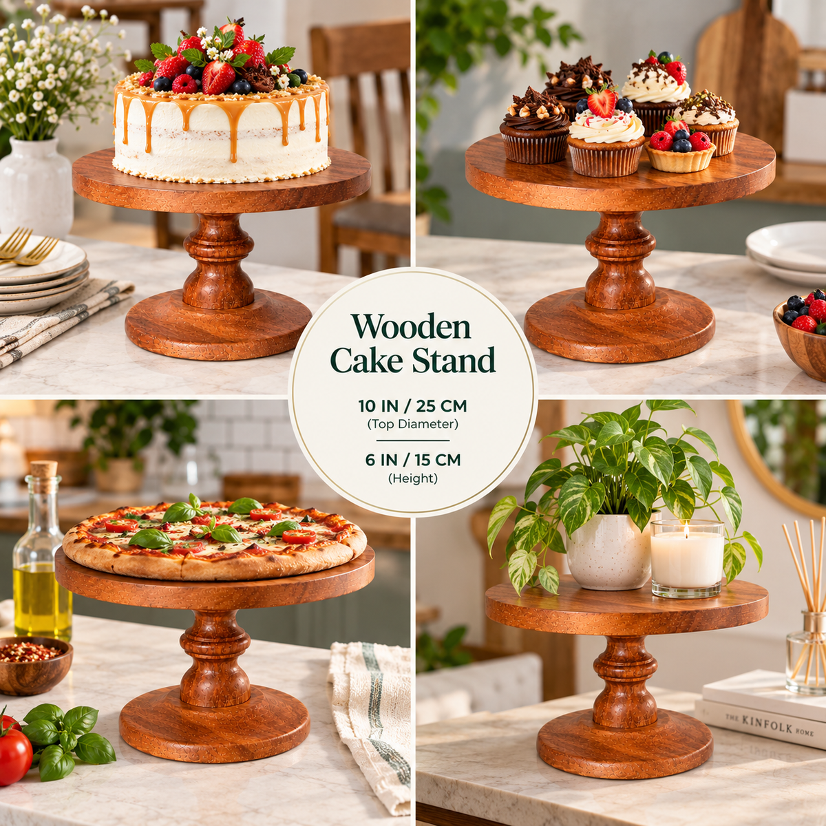 Pure Source India Natural Wooden Cake Stand & Serving Platter – 10 x 6 Inch