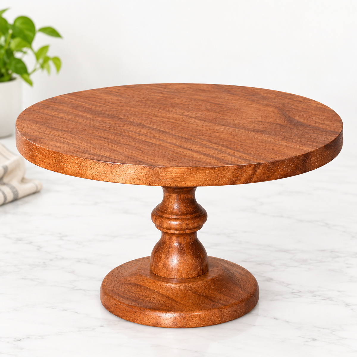 Pure Source India Natural Wooden Cake Stand & Serving Platter – 10 x 6 Inch