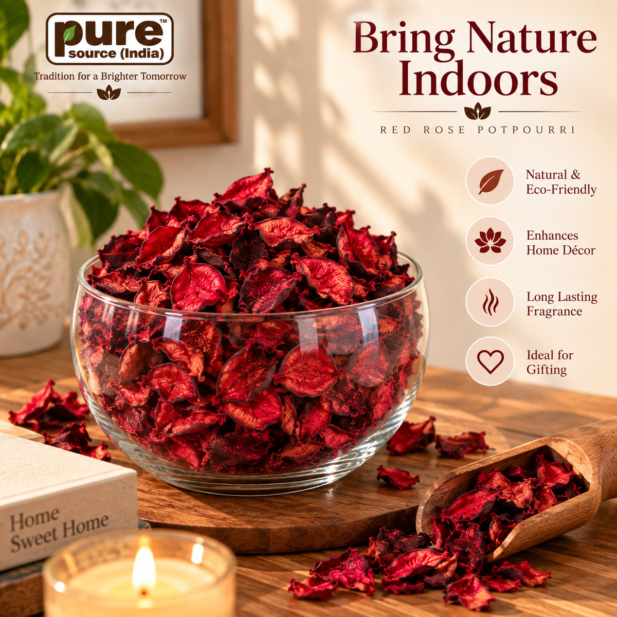 Pure Source India Red Rose Potpourri, 1 KG – Premium Dried Flower Potpourri for Home Décor, Fragrance & Gift Hampers