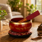 Pure Source India 5 Inch Brass Singing Bowl with Striker | Tibetan Buddhist Meditation Bowl | OM Bowl & Prayer Bell for Meditation, Pooja, Yoga & Music Therapy – Red