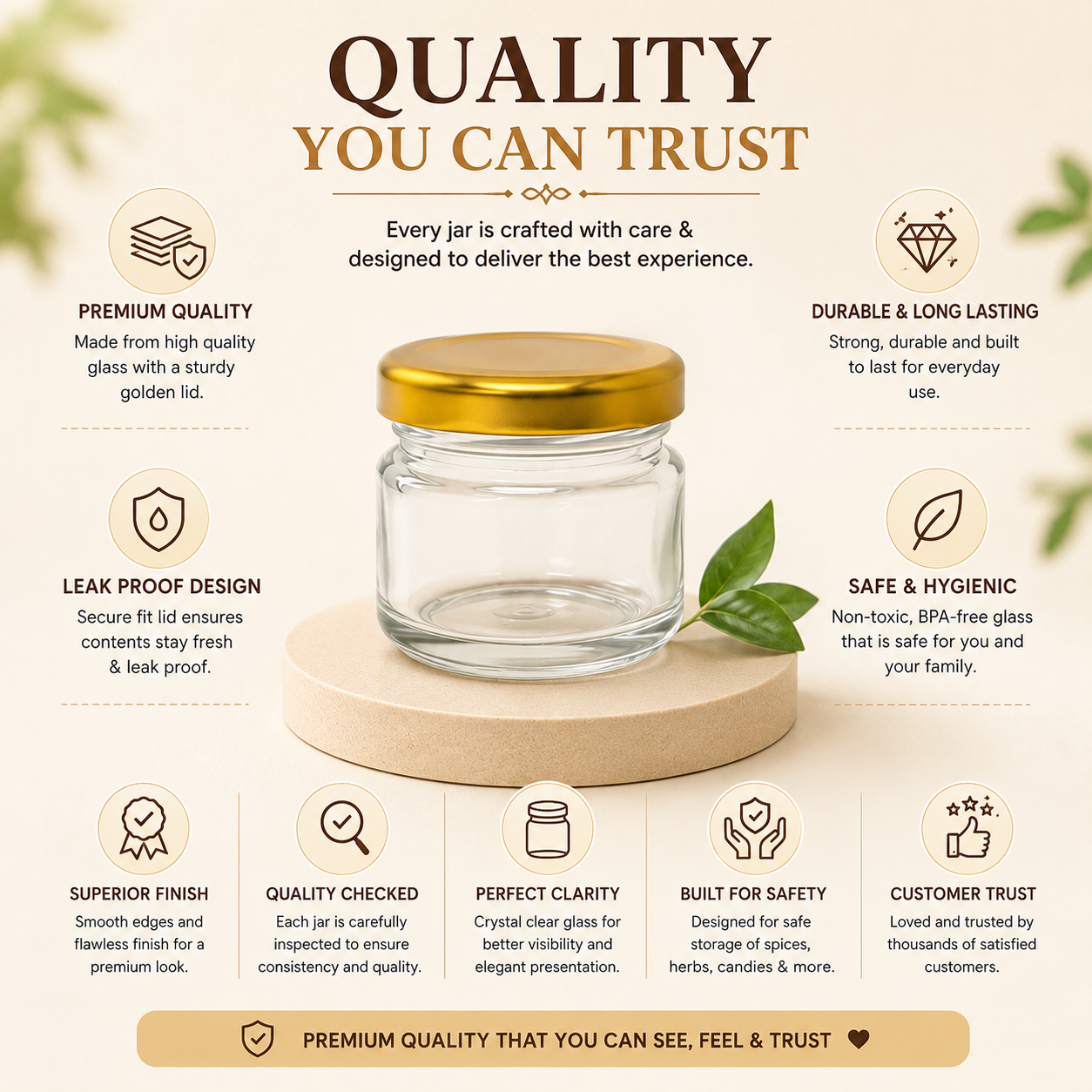 Pure Source India 20 Gram Mini Glass Jar with Gold Airtight Cap | Small Round Glass Jar for Candle, Balm, Scrub, Spices & Packaging | Bulk Order