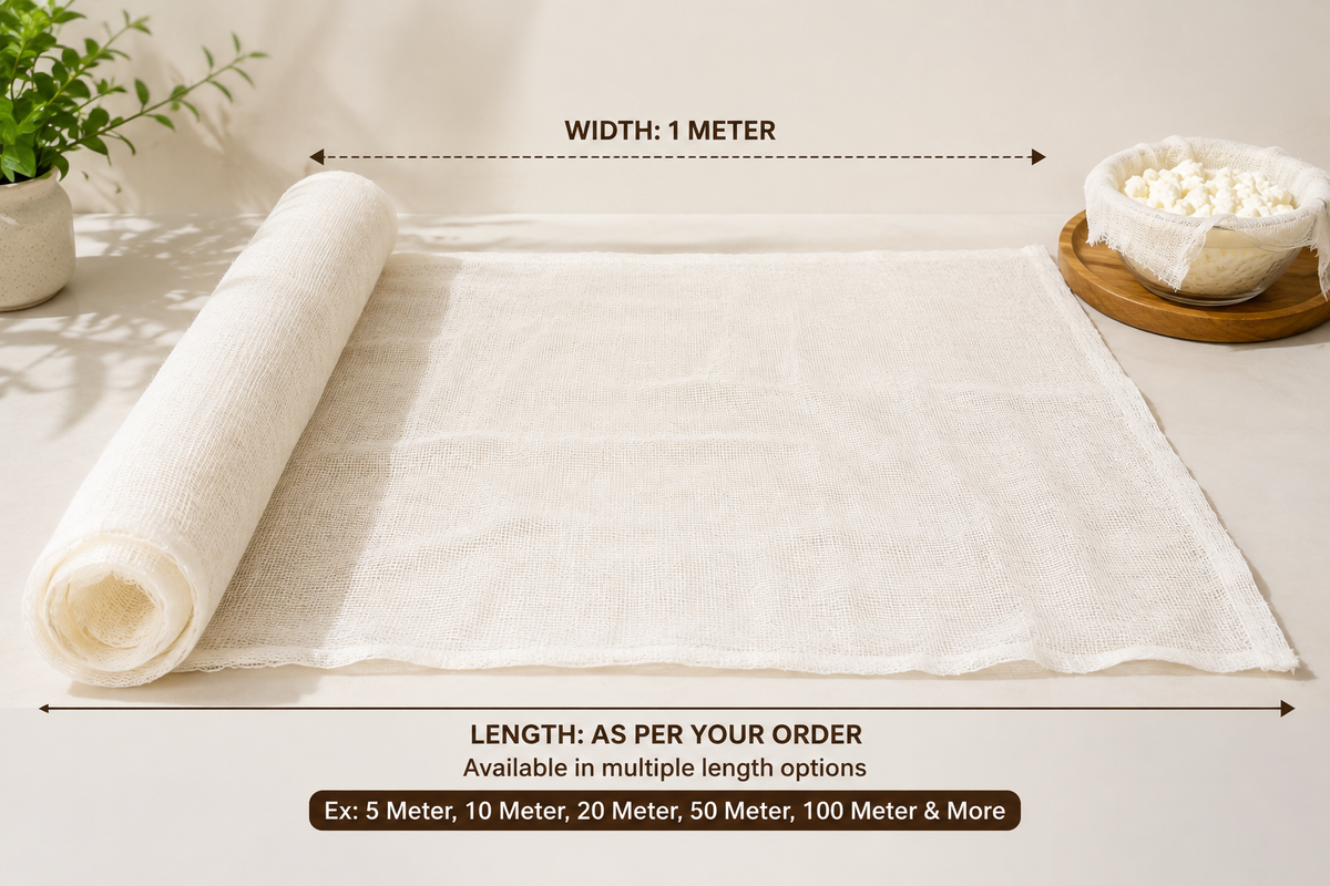 Pure Source India 100% Cotton Muslin Cloth for Kitchen | Unbleached Food Grade Cheesecloth for Straining, Roti Wrapping, Momos & Idli Steaming | Reusable Cooking Cloth