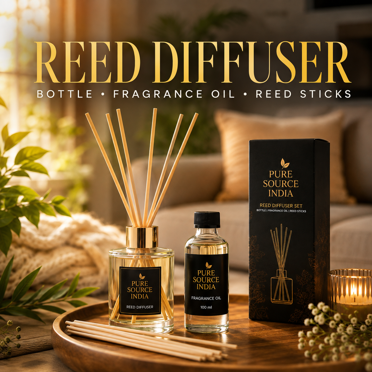 Reed Diffuser Bottle, Oil & Sticks