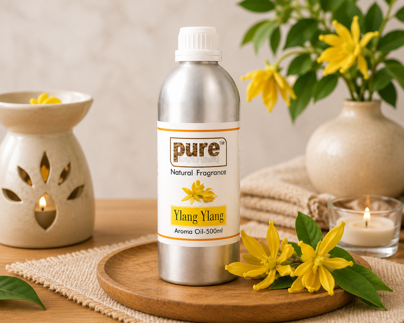 Pure Source India Ylang Ylang Aroma Oil | Premium Fragrance Oil for Diffuser, Aromatherapy, Meditation, Candles, Soap Making, Humidifier & Home Air Freshener