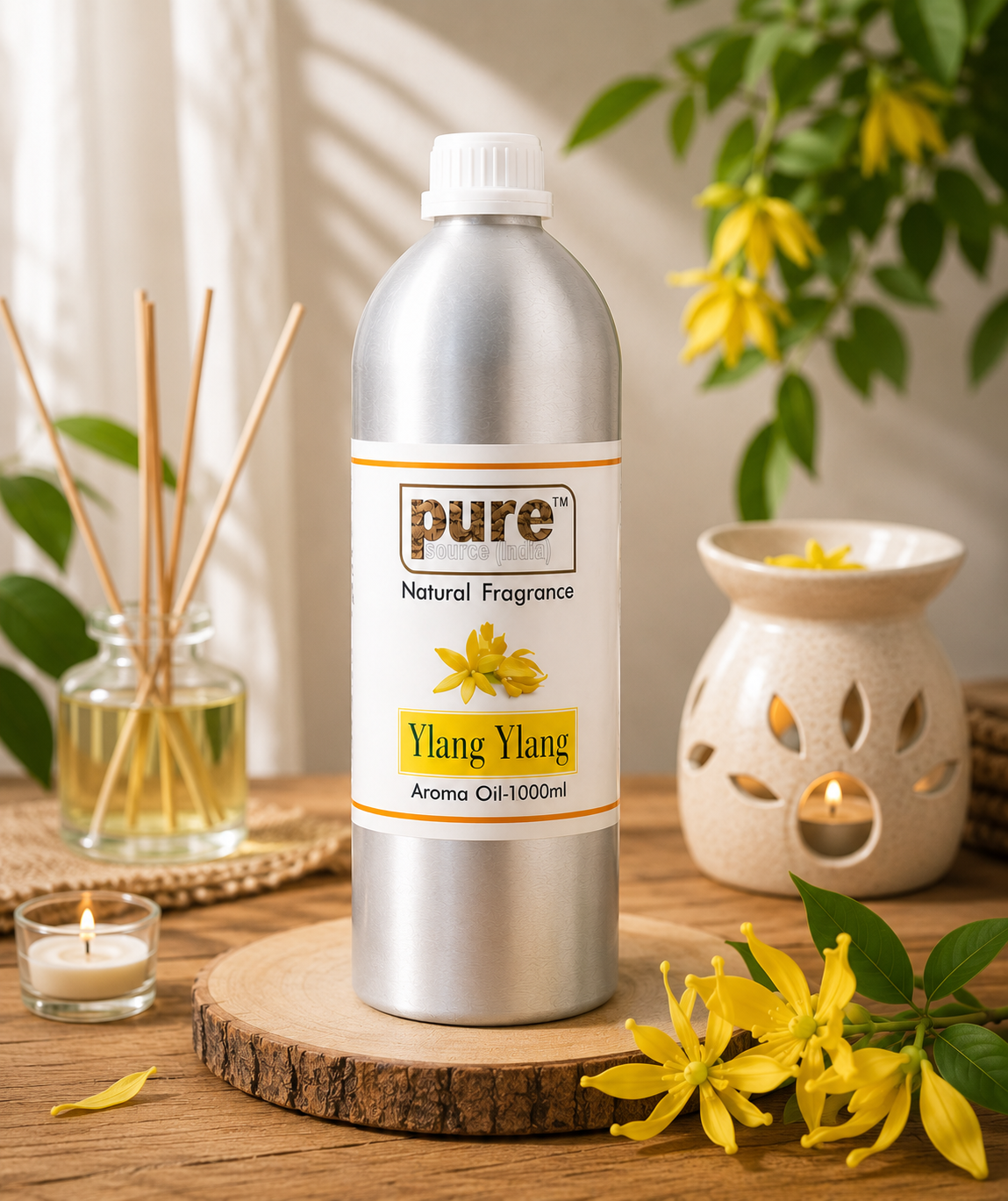 Pure Source India Ylang Ylang Aroma Oil | Premium Fragrance Oil for Diffuser, Aromatherapy, Meditation, Candles, Soap Making, Humidifier & Home Air Freshener