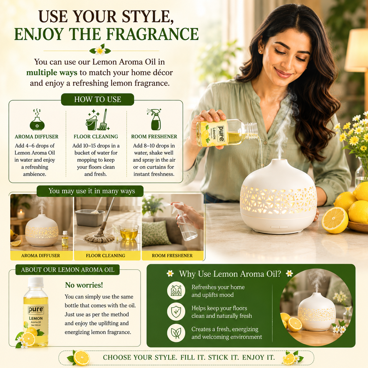 Pure Source India Lemon Aroma Oil | Premium Fragrance Oil for Diffuser, Aromatherapy, Meditation, Candles, Soap Making, Humidifier & Home Air Freshener