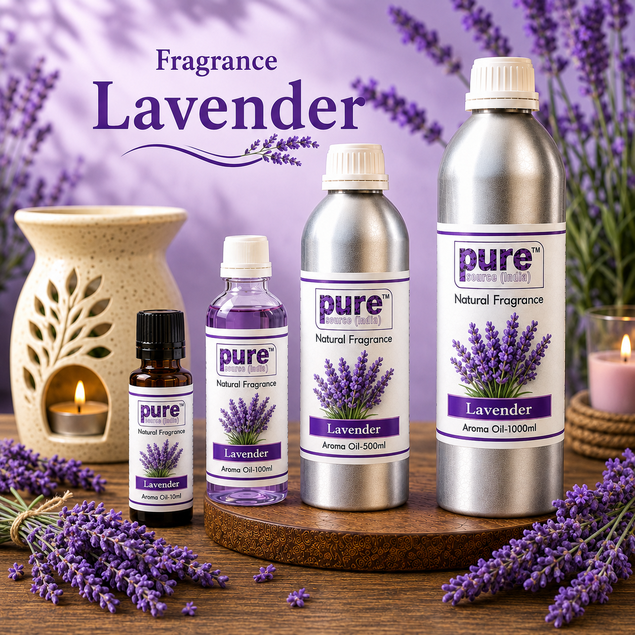 Pure Source India Lavender Aroma Oil | Premium Fragrance Oil for Diffuser, Aromatherapy, Meditation, Candles, Soap Making, Humidifier & Home Air Freshener