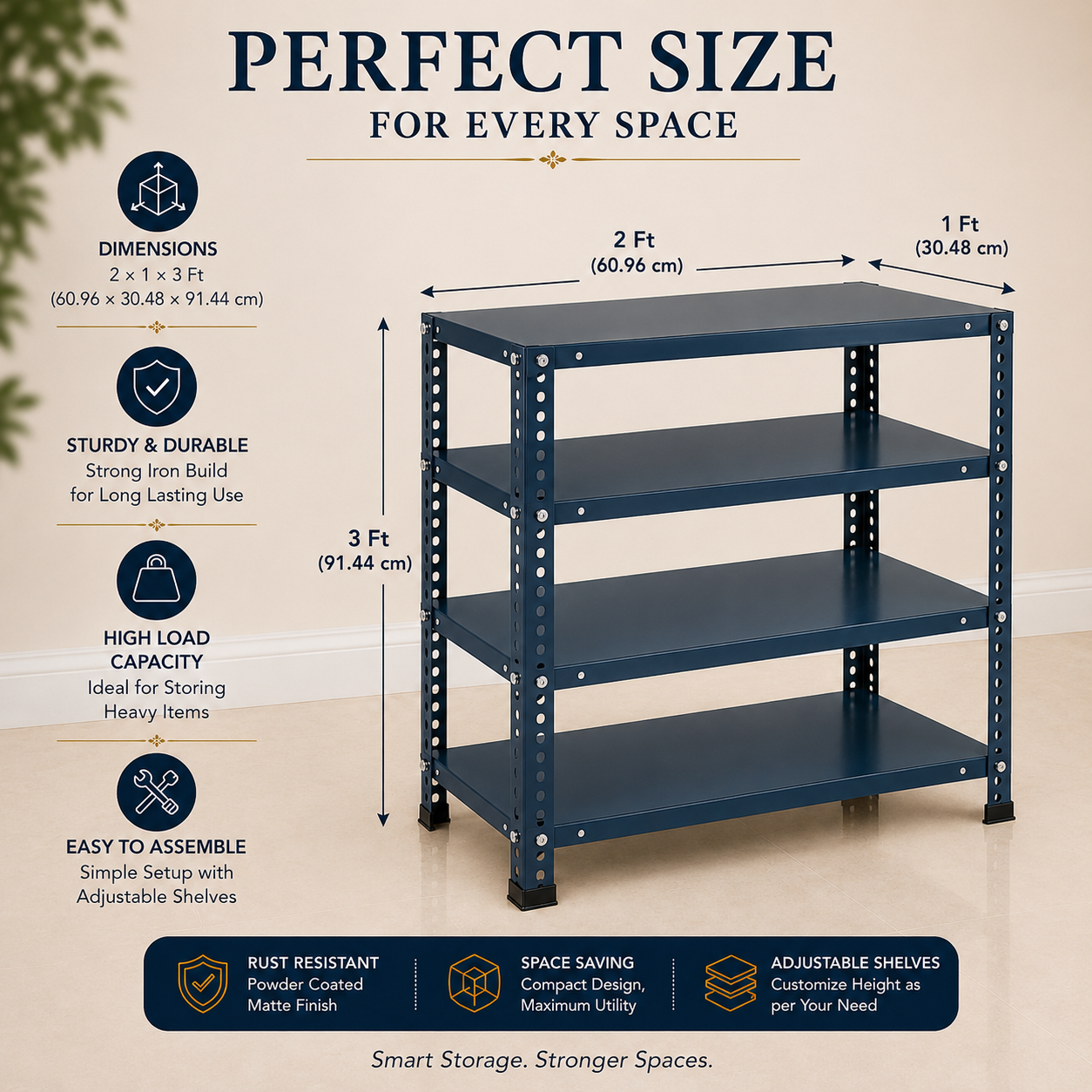 Pure Source India Iron Matte Finish (2 X 1 X 3 FT) (4 Shelf) Adjustable Display Rack for Home Office & Gym Use