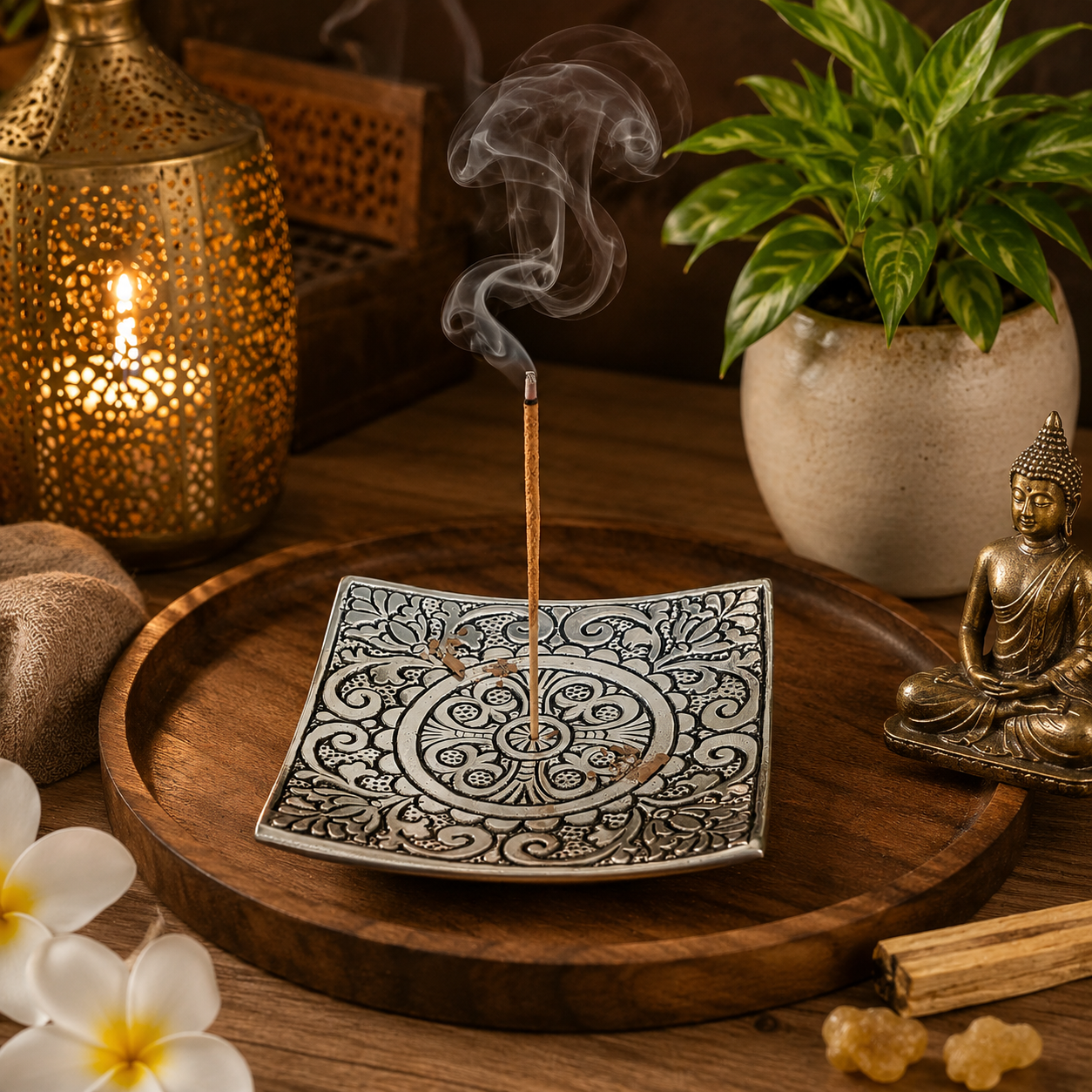 Aluminum Agarbatti Stand, Hand Carved Rust Proof (4 Inch x 4 Inch)