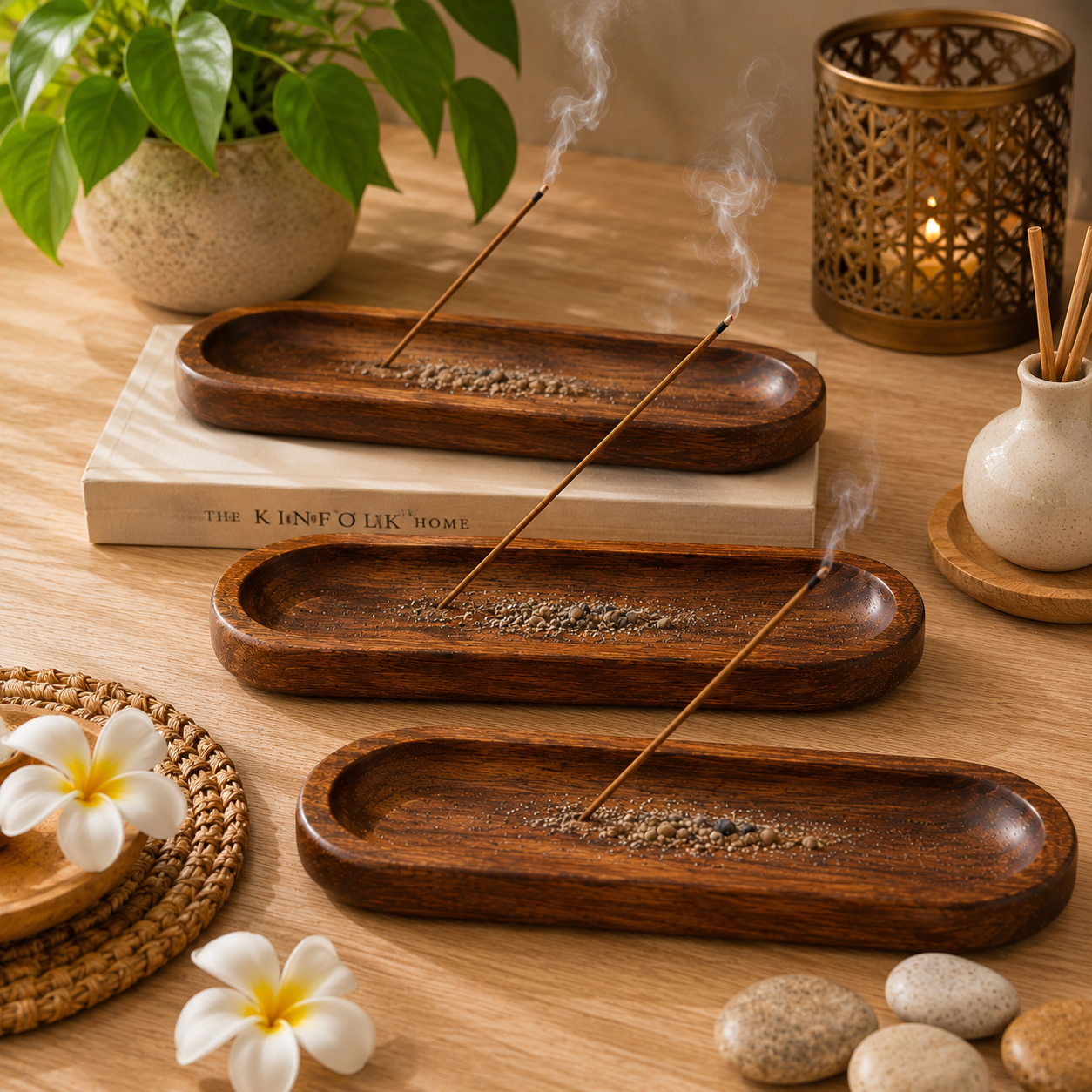 Natural Wood Incense Holder and Ash Catcher