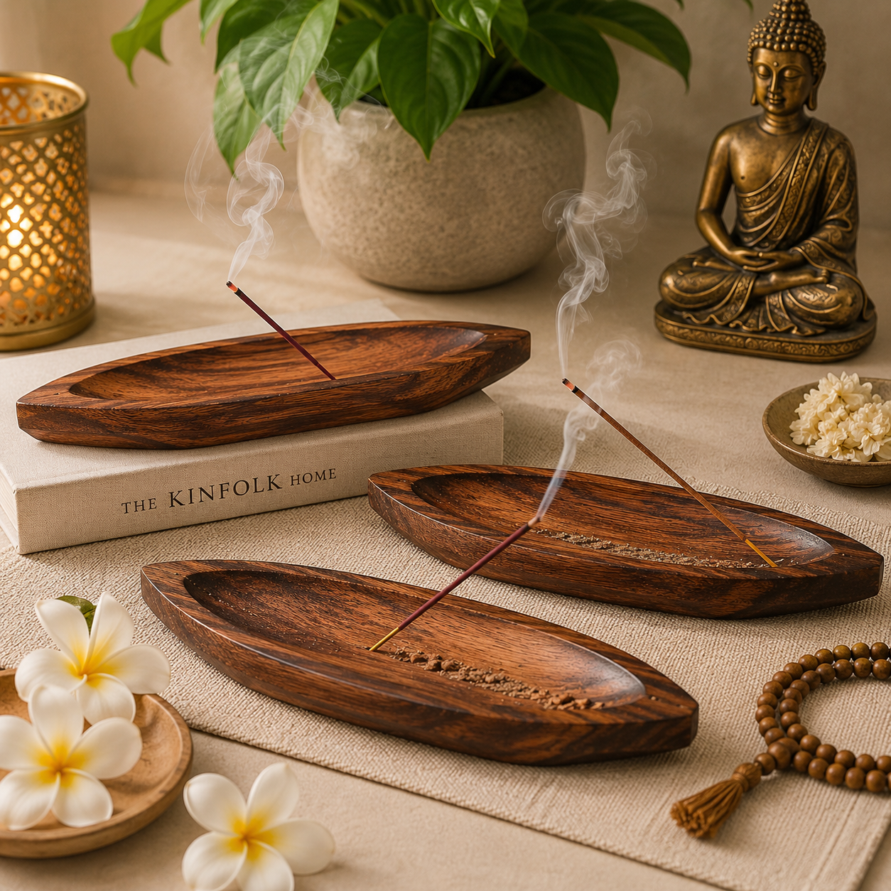 Wooden Incense Holder & Ash Catcher – Handmade Natural Wood Bote Shape Stick Burner with 2 Slots (11 x 3 Inch - 1 Piece) for Home Temple & Meditation