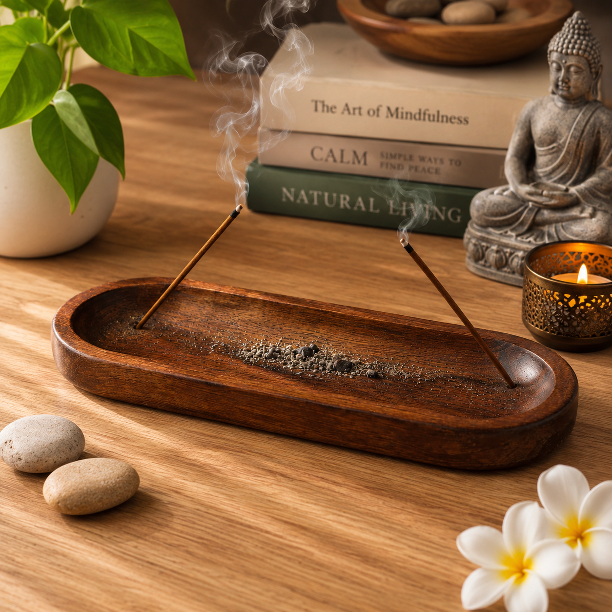Natural Wood Incense Holder and Ash Catcher