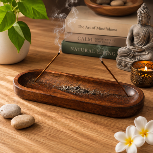 Pure Source India Natural Wood Incense Holder and Ash Catcher