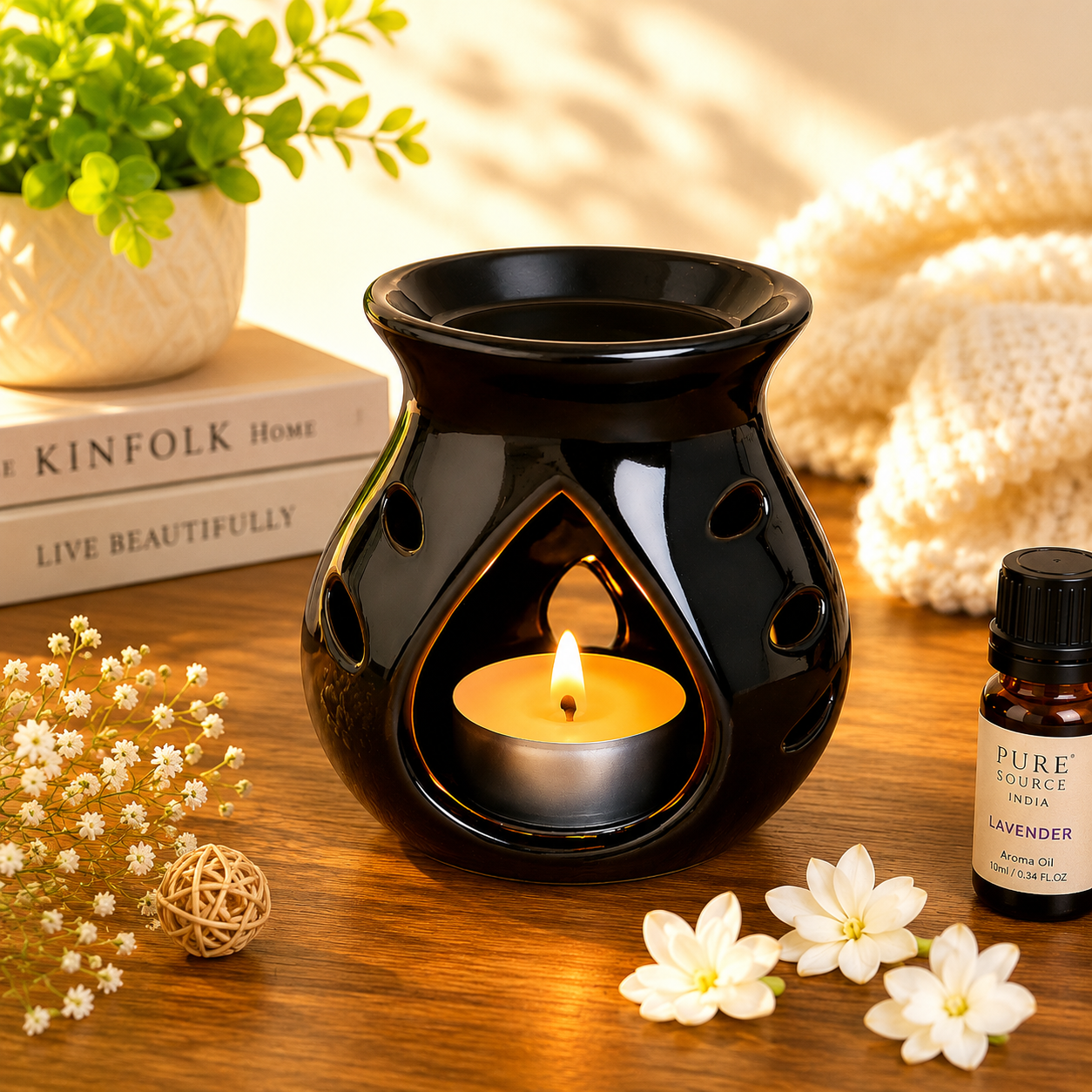 Pure Source India Regular Ceramic Aroma Burner Coming with 1 pc Free Candles