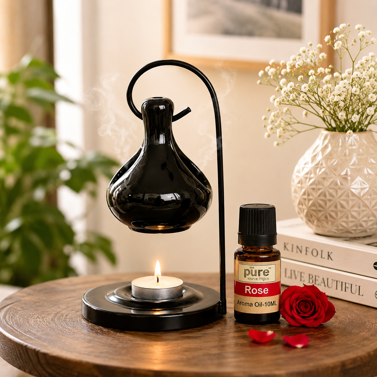 Pure Source India Hanging Ceramic Oil Burner with 4 Tealight Candle & 10 ML Oil