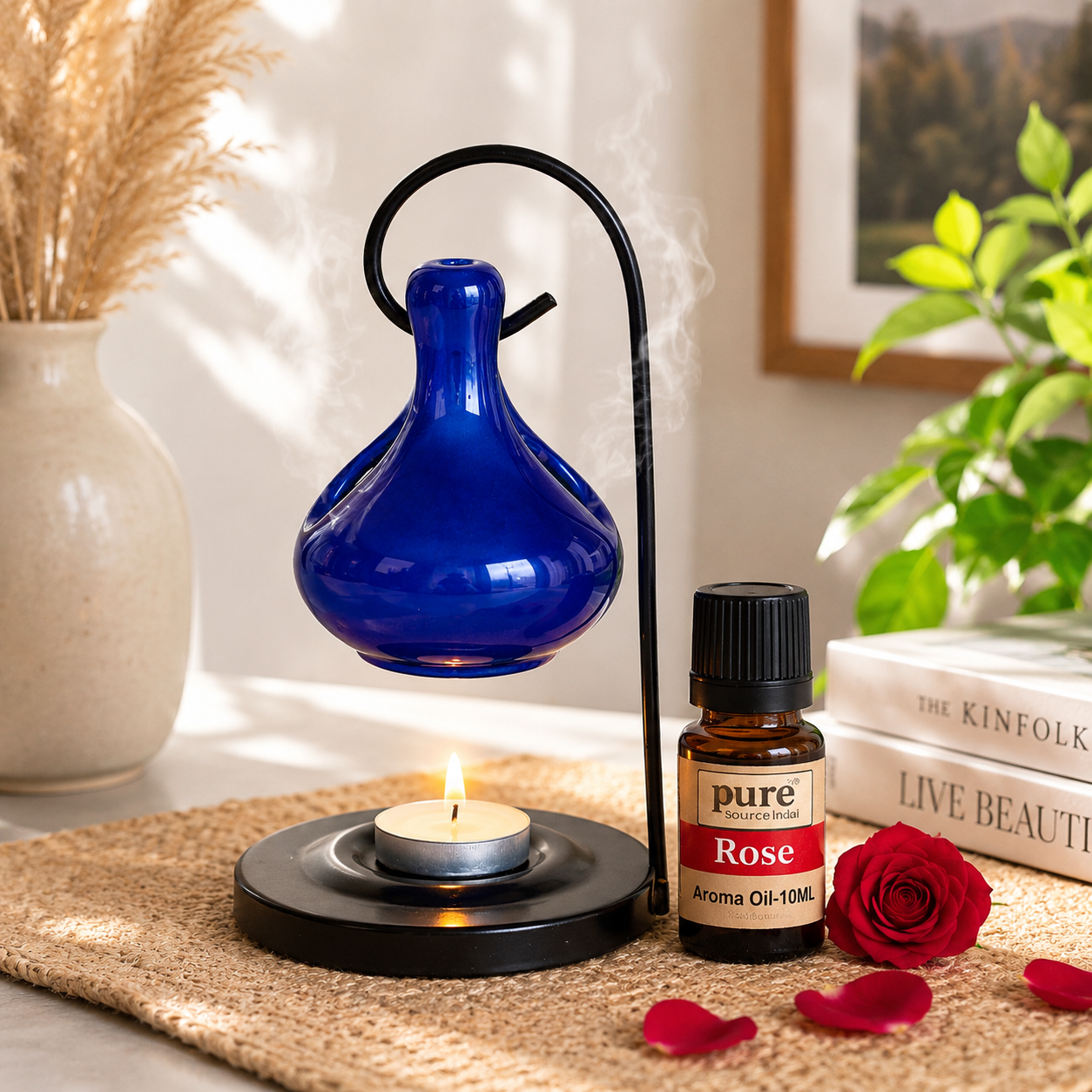 Pure Source India Hanging Ceramic Oil Burner with 4 Tealight Candle & 10 ML Oil