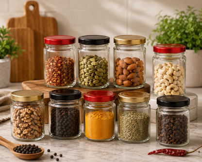 Pure Source India 50 GRM Crystal Clear Round Glass Jar Container Airtight Food Safe BPA Free, Multi-Purpose Jars – 50 Gm