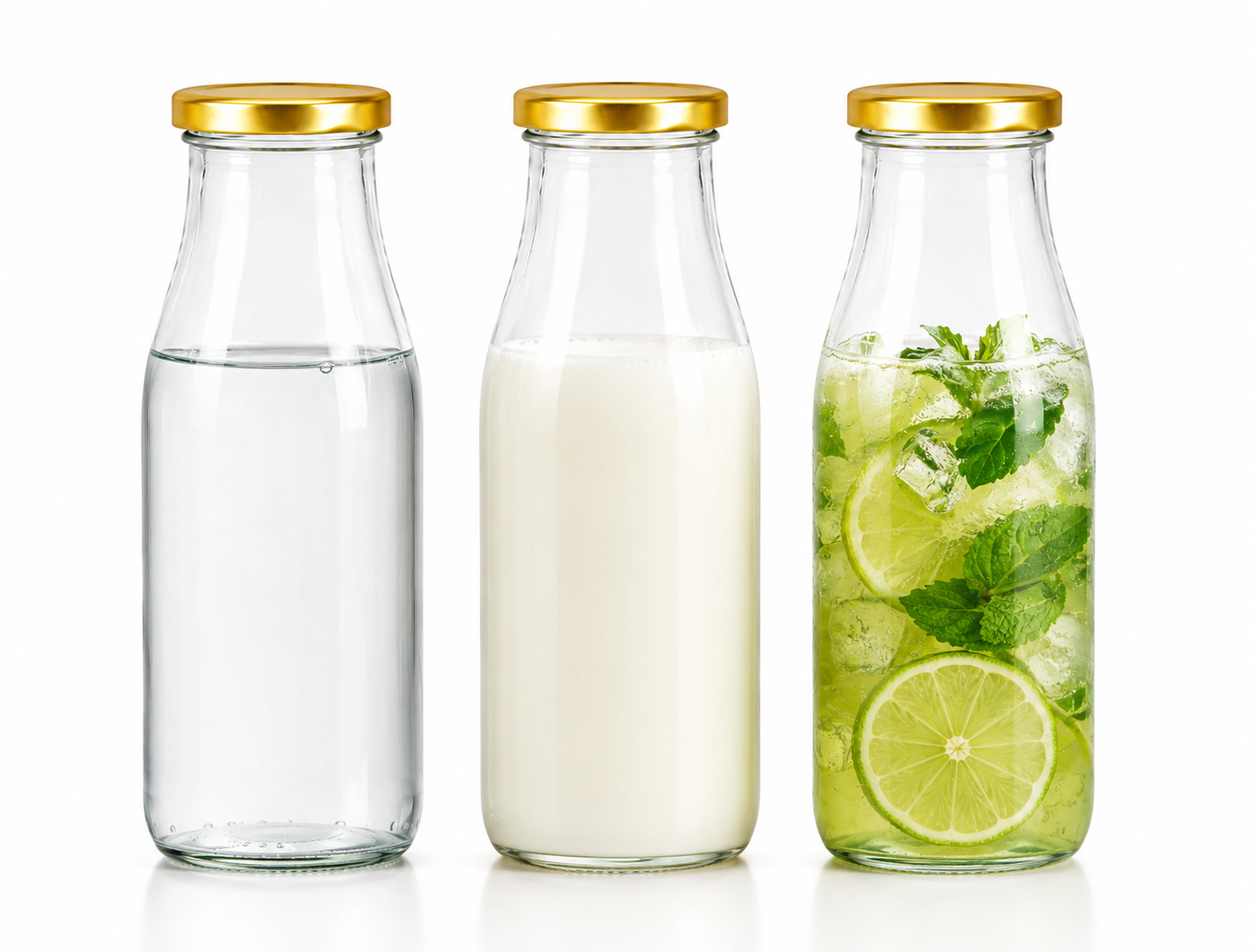 Pure Source India 300 ML Clear Glass Milk, Water and Juice Bottle With Airtight & Leak Proof Cap