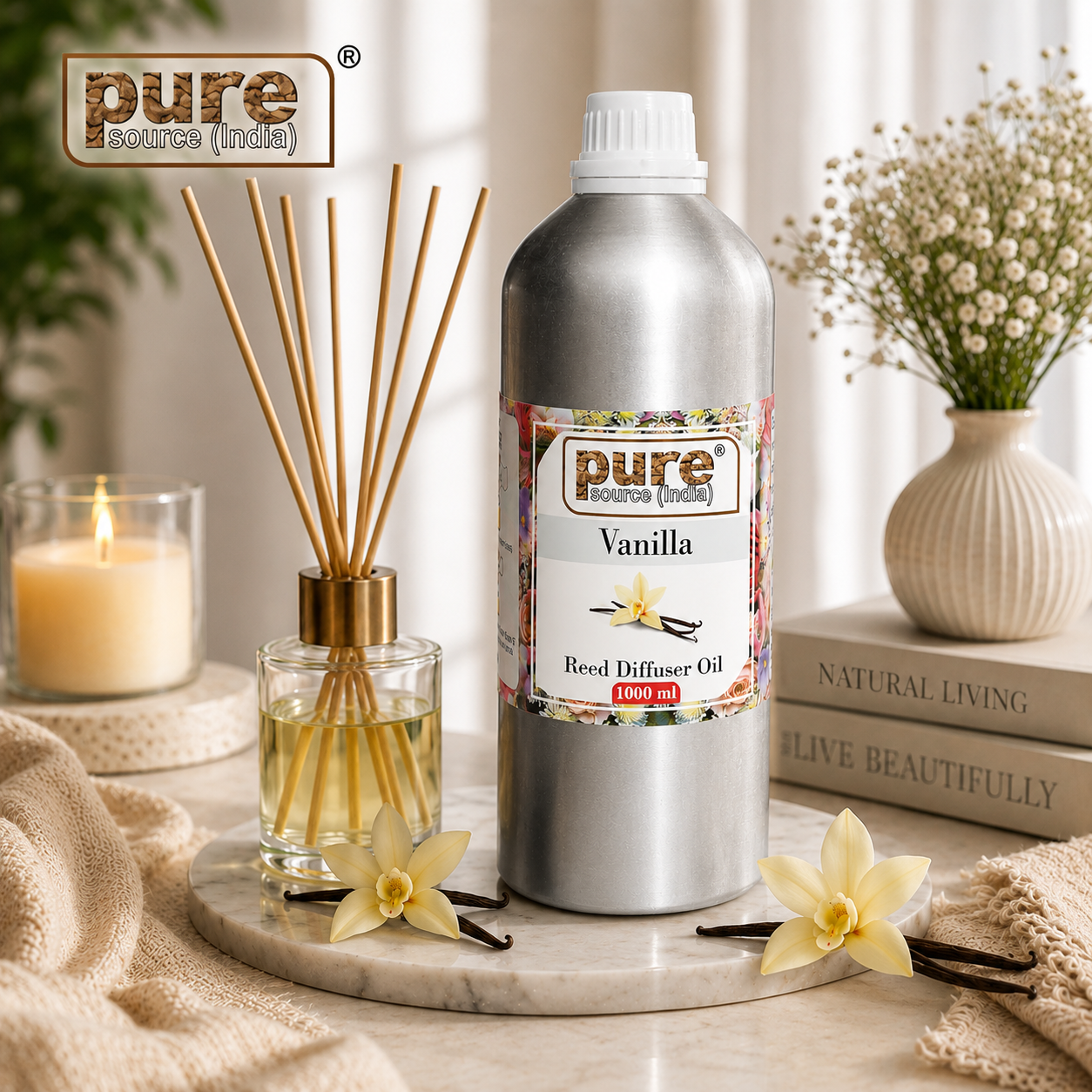 Pure Source (India) 1 Liter Reed Diffuser Oil for Home, Bedroom, Living Room & Office, Liquid