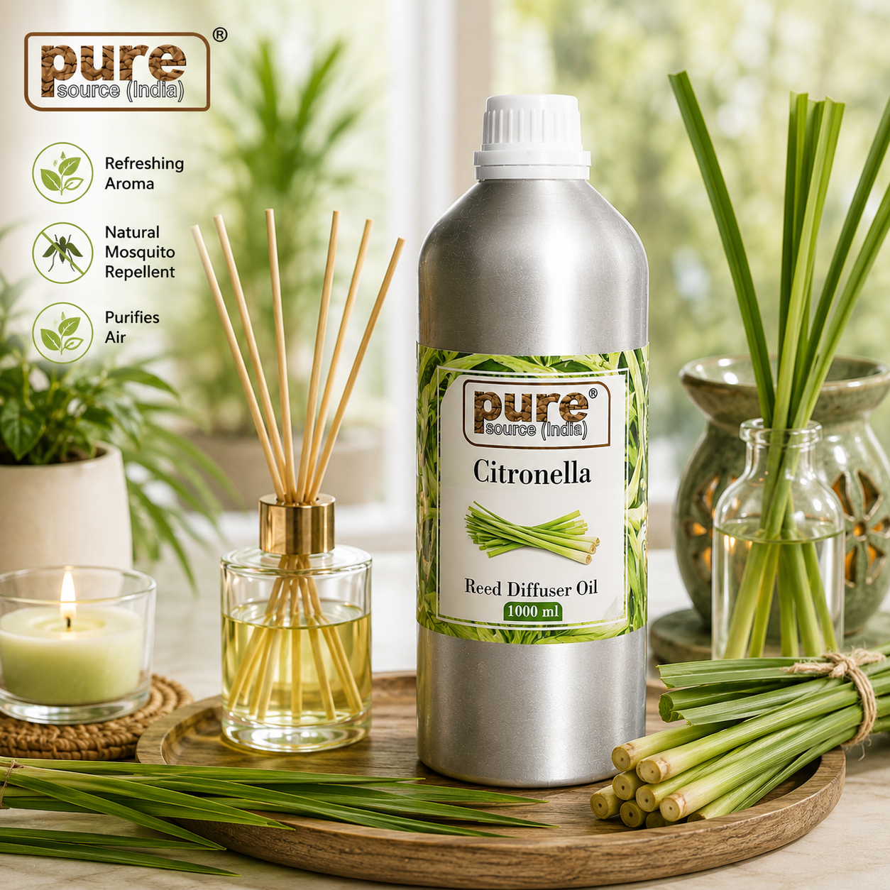 Pure Source (India) 1 Liter Reed Diffuser Oil for Home, Bedroom, Living Room & Office, Liquid