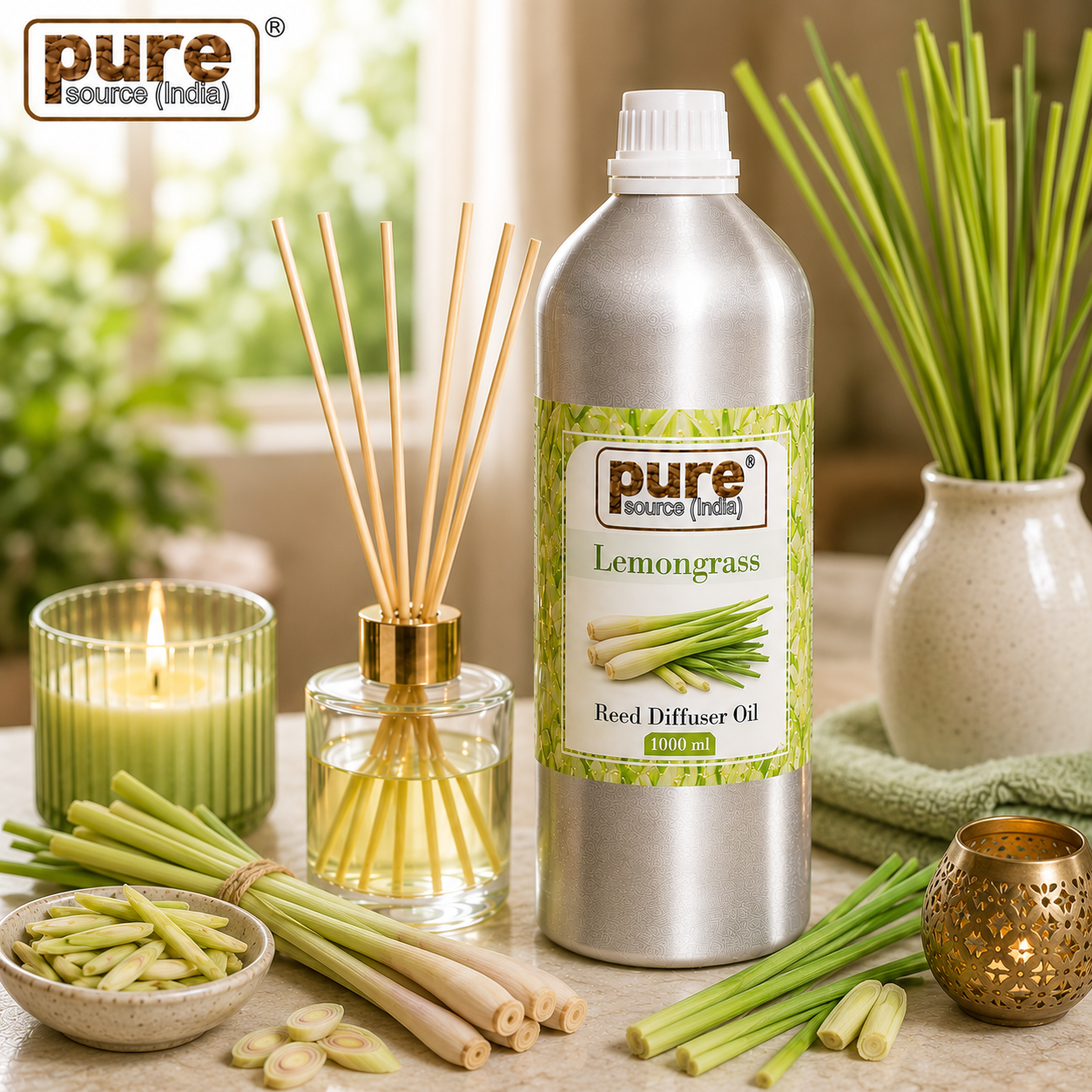 Pure Source (India) 1 Liter Reed Diffuser Oil for Home, Bedroom, Living Room & Office, Liquid