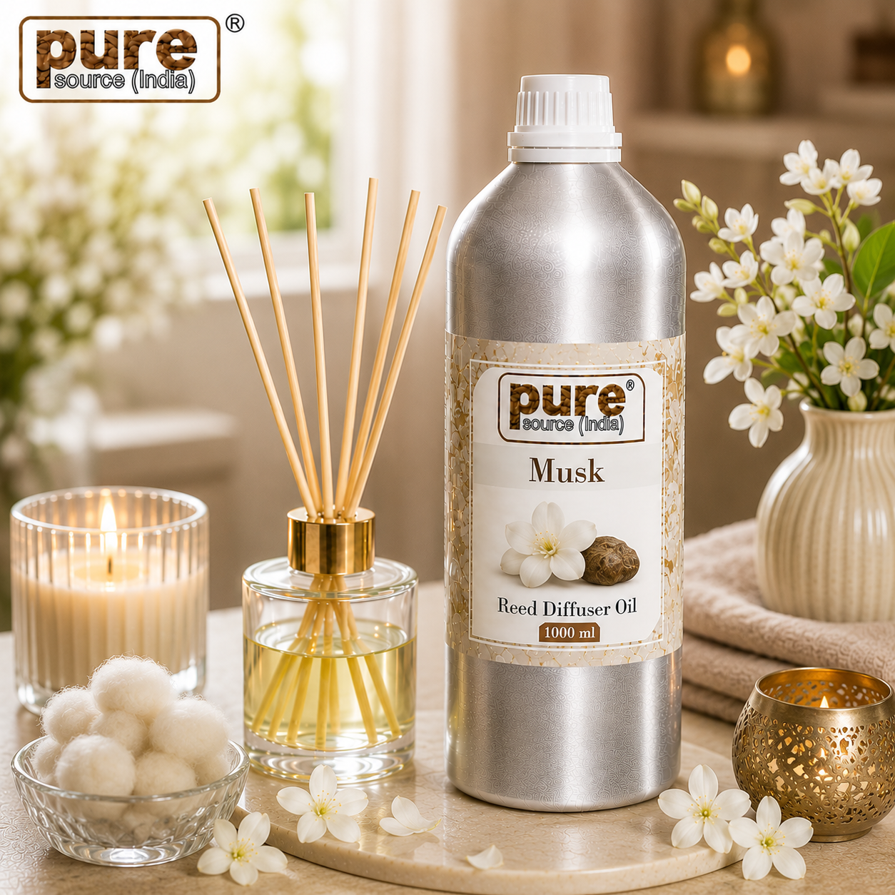 Pure Source (India) 1 Liter Reed Diffuser Oil for Home, Bedroom, Living Room & Office, Liquid