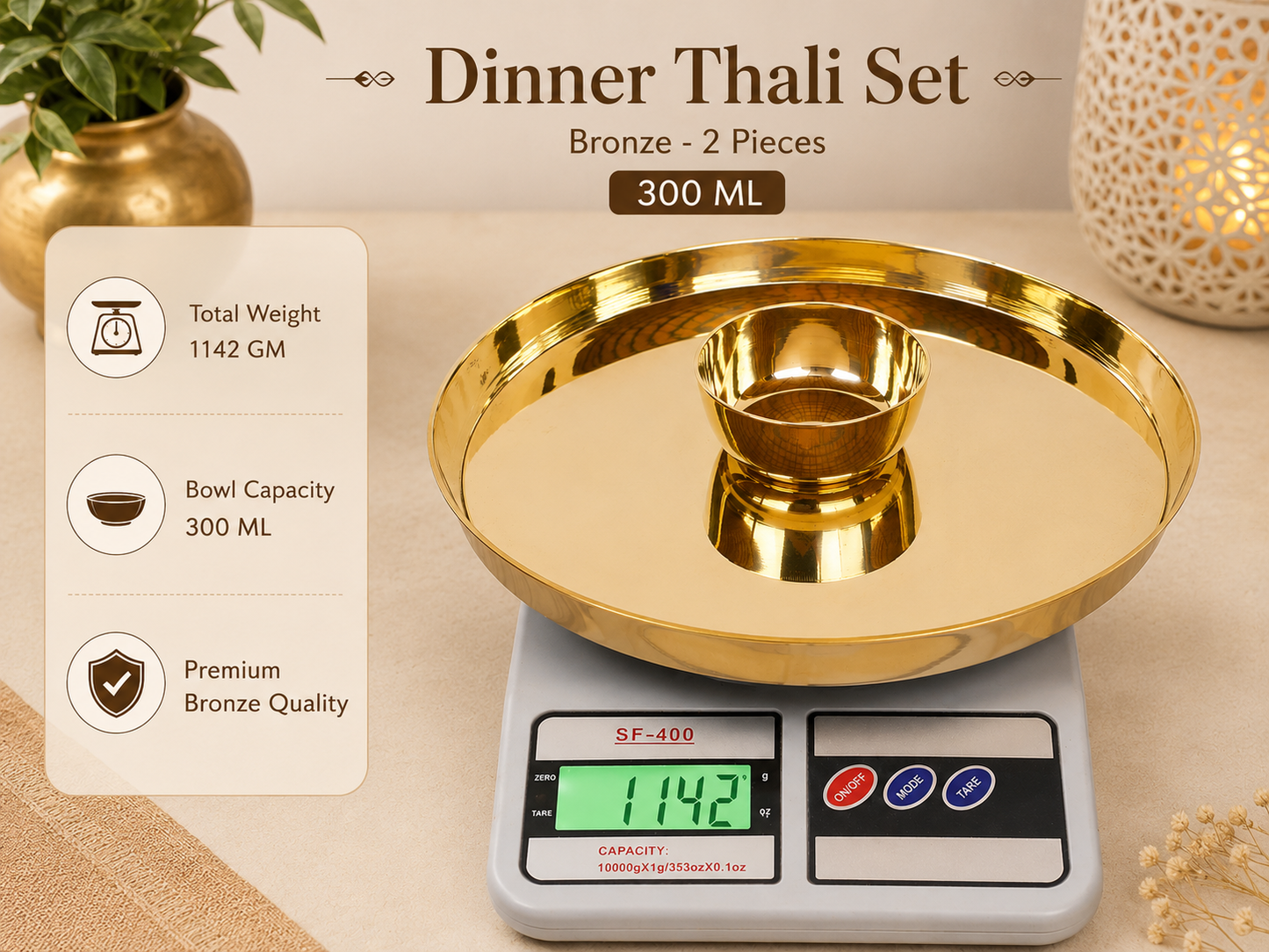 Dinner Thali Set , Bronze - 2 Pieces ,300 Ml