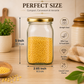 Square Glass Storage Jar 250gm with Golden Lid | Airtight Kitchen Containers for Spices, Pulses, Sugar & Dry Fruits