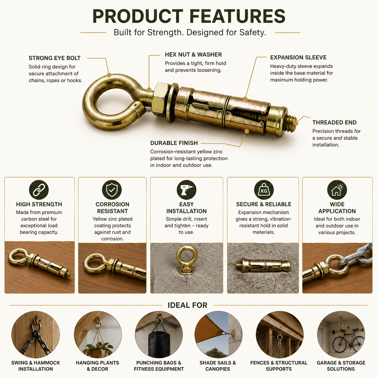 Swing Anchor Fasteners Hook, 12 mm