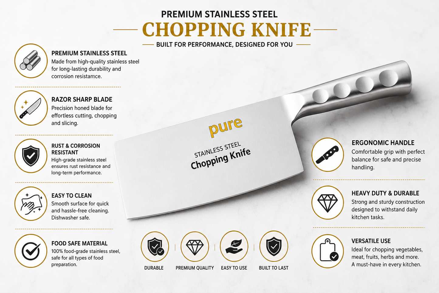 Stainless Steel Chef's Chopper/Knife/Meat Cleaver, Meat Cleaver/Knife, Heavy Duty