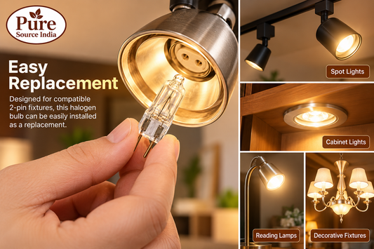 Pure Source India 3-in-1 2 Pin Mirchi Halogen Bulb – Capsule Halogen Lamp, Clear Glass, Pack of 5