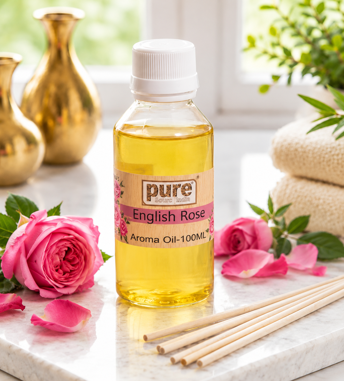 Pure Source India English Rose Aroma Oil | Premium Fragrance Oil for Diffuser, Aromatherapy, Meditation, Candles, Soap Making, Humidifier & Home Air Freshener