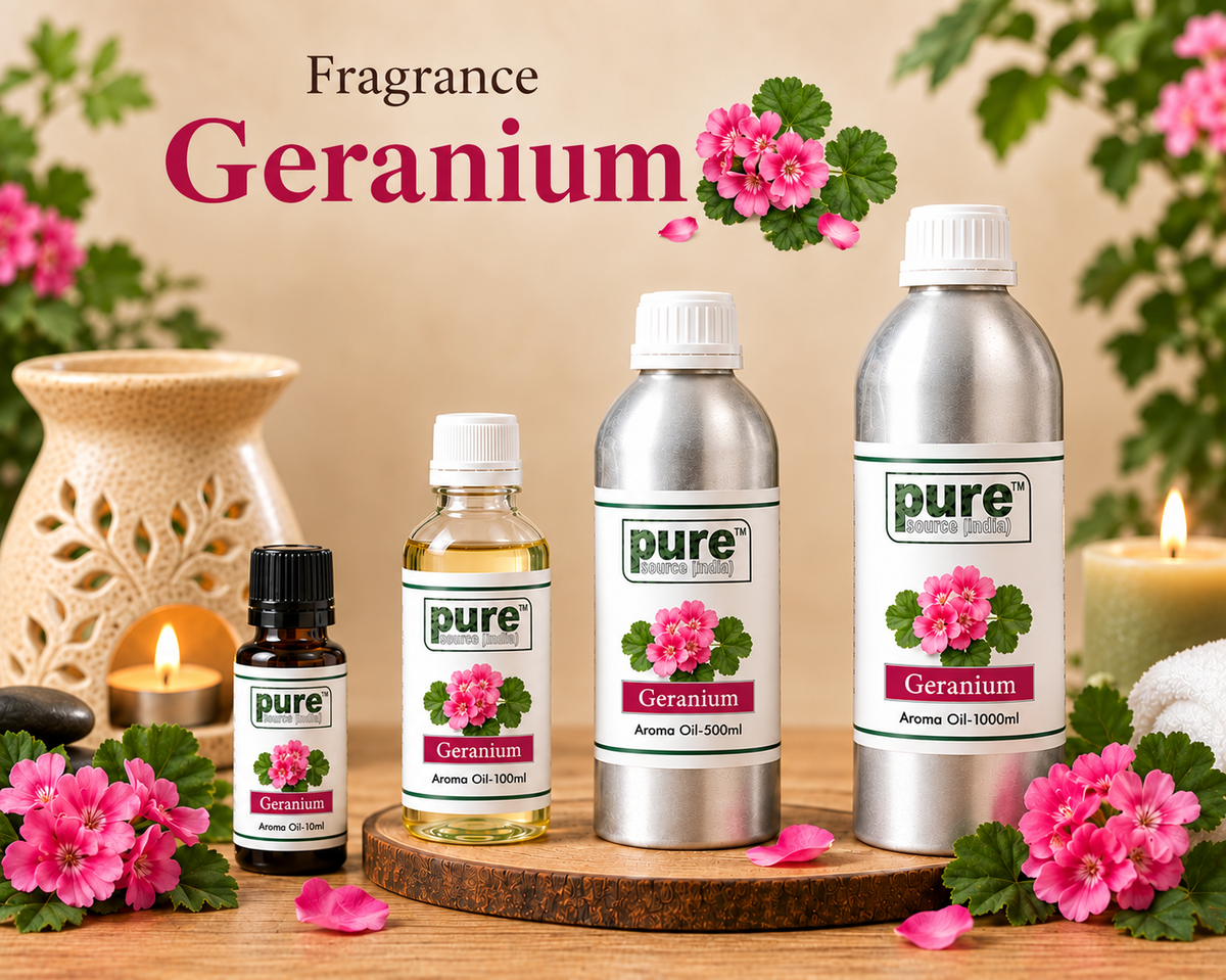 Pure Source India Geranium Aroma Oil | Premium Fragrance Oil for Diffuser, Aromatherapy, Meditation, Candles, Soap Making, Humidifier & Home Air Freshener