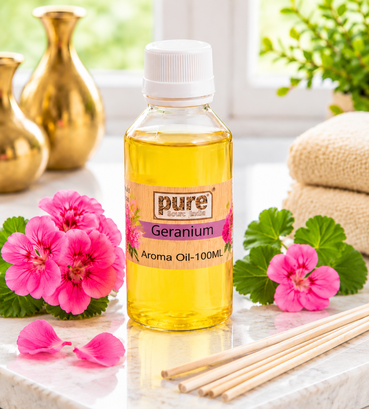 Pure Source India Geranium Aroma Oil | Premium Fragrance Oil for Diffuser, Aromatherapy, Meditation, Candles, Soap Making, Humidifier & Home Air Freshener
