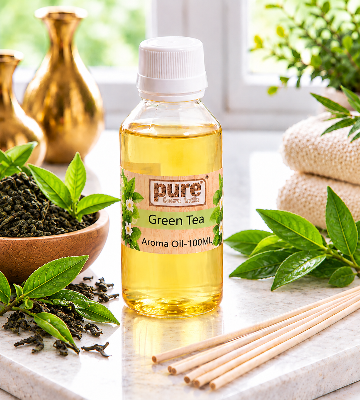 Pure Source India Green Tea Aroma Oil | Premium Fragrance Oil for Diffuser, Aromatherapy, Meditation, Candles, Soap Making, Humidifier & Home Air Freshener
