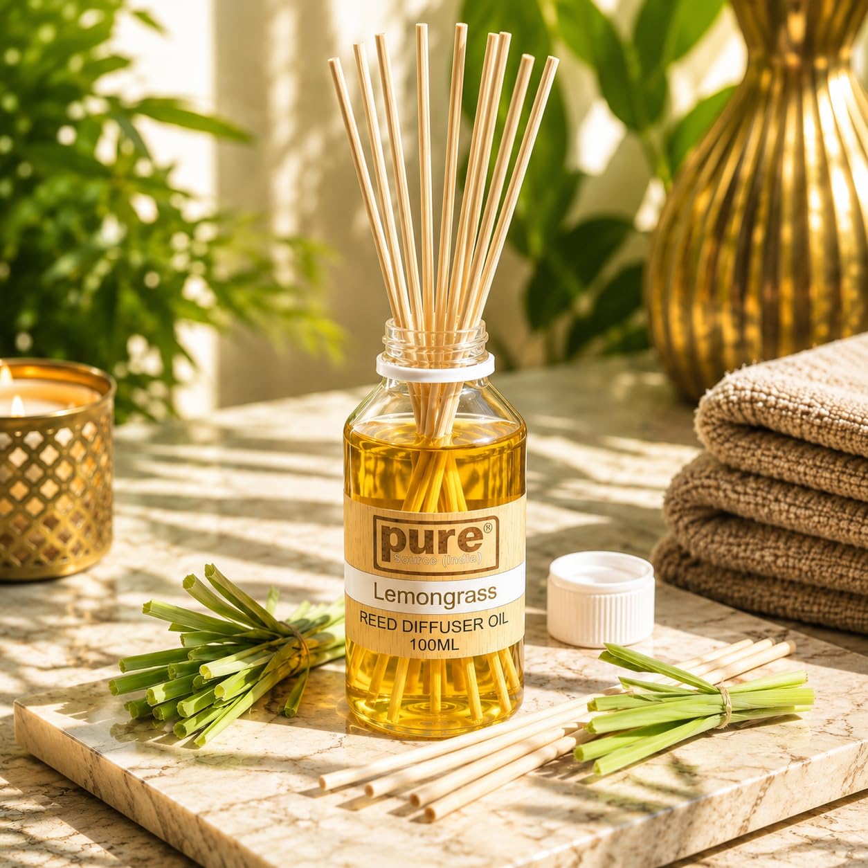 Pure Source India 100ML Lemongrass Aroma Reed Diffuser Refill , 8 Pcs Reed Stick Coming Free With This Reed Diffuser Oil
