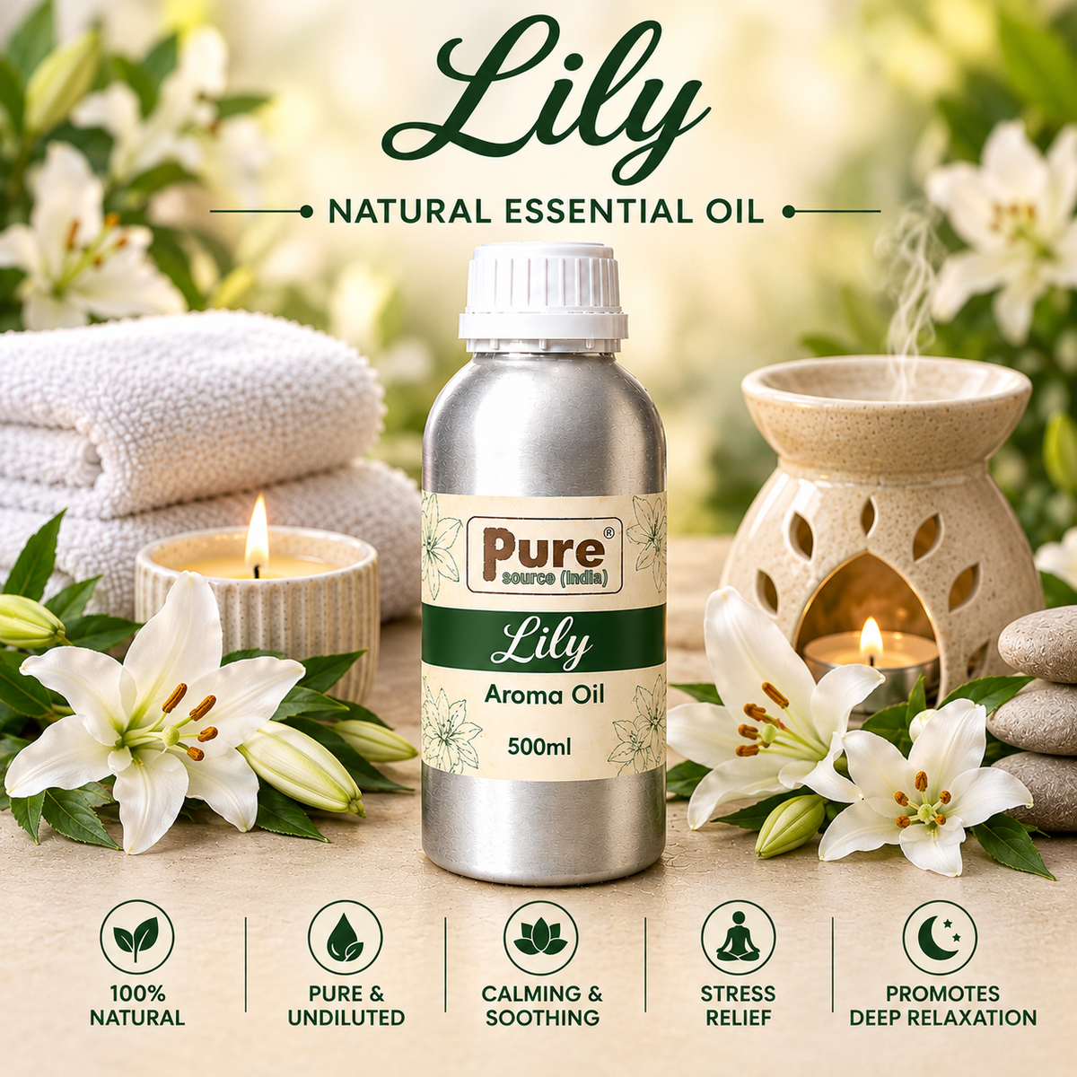 Pure Source India Lily Aroma Oil | Premium Fragrance Oil for Diffuser, Aromatherapy, Meditation, Candles, Soap Making, Humidifier & Home Air Freshener