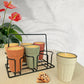 Pure Source India Ceramic Matte Finish Cutting Chai Tea Glasses with Iron Holder, 120ml | Traditional Indian Tea Cups for Home, Kitchen, Café, Restaurant & Dhaba | Tea Serving Set