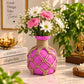 Pure Source India Decorative Pink Flower Vase with Macramé Rope Design | Tabletop Home Décor Vase for Living Room, Dining Table & Office