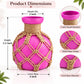 Pure Source India Decorative Pink Flower Vase with Macramé Rope Design | Tabletop Home Décor Vase for Living Room, Dining Table & Office