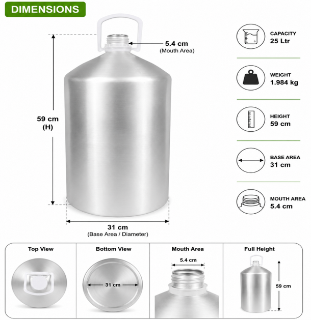 Aluminum Empty Bottle 25 Ltr. with Inner Lid & Cap – Ideal for Essential Oils, Oil Blends, Cosmetics and Liquid Storage