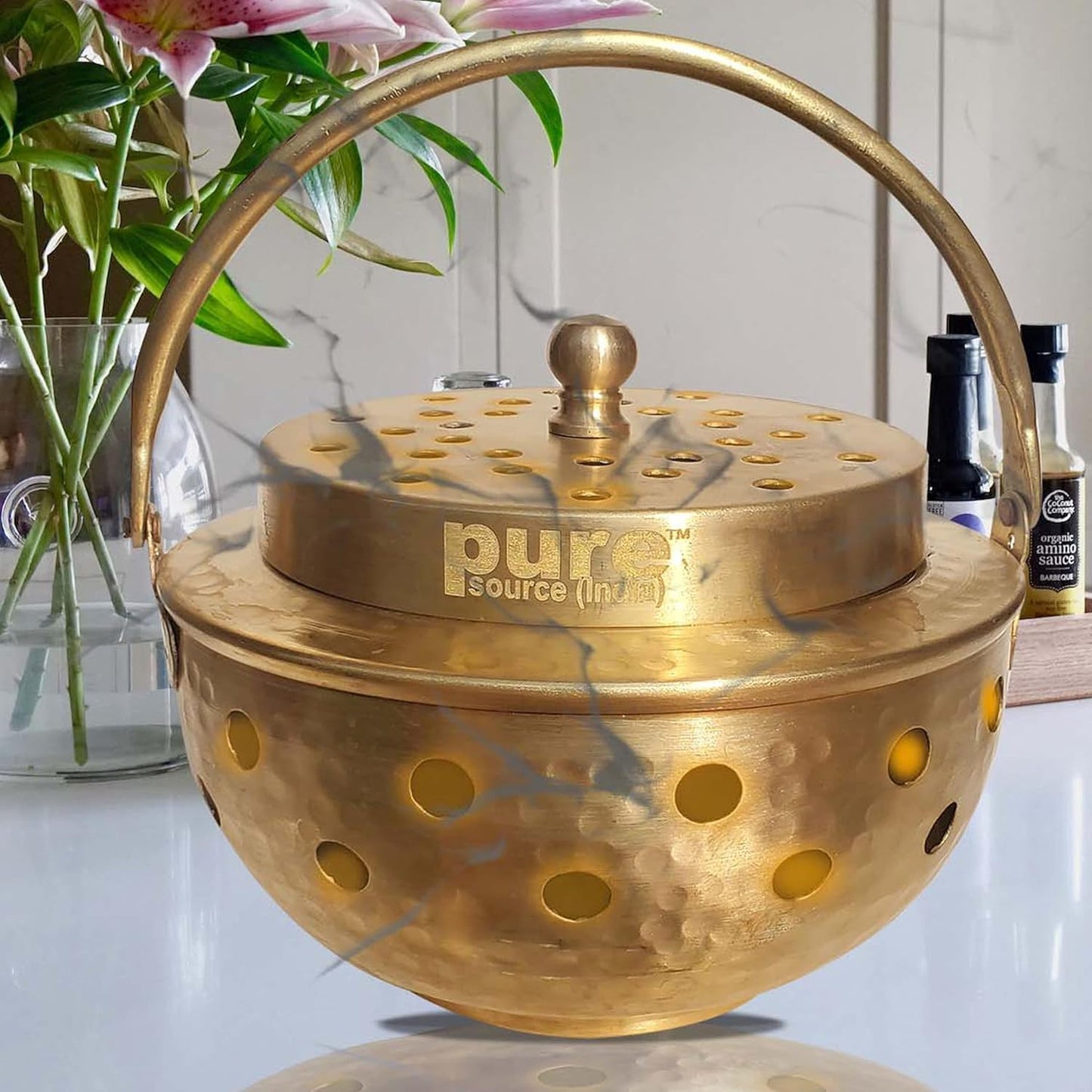 Pure Source India Multipurpose Brass Kapoor Dani, Aroma Diffuser, Incense Burner, Pack of 1