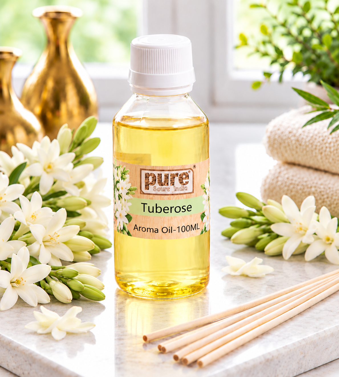 Pure Source India Tuberose Aroma Oil | Premium Fragrance Oil for Diffuser, Aromatherapy, Meditation, Candles, Soap Making, Humidifier & Home Air Freshener