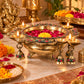 Pure Source India Heavy Brass Urli Bowl with Diya Holders & Hanging Bells, Traditional Indian Decorative Centerpiece, Floating Flower & Candle Bowl, Pooja Home Décor, 26.5 × 24 × 9 cm