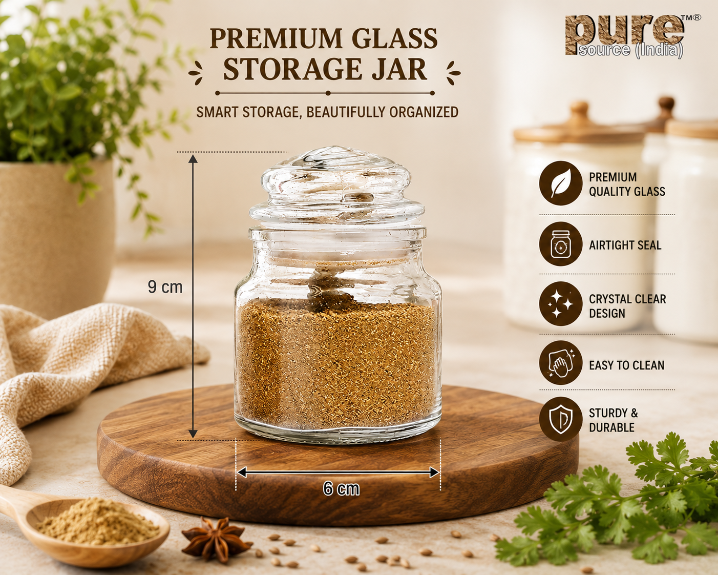 Pure Source India 60ML Spice Jar, Glass Container