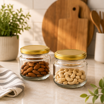 Pure Source India 150Gm Round Glass Container with Airtight and Rust-free Metal Lid - Led Free and Food Safe Jar